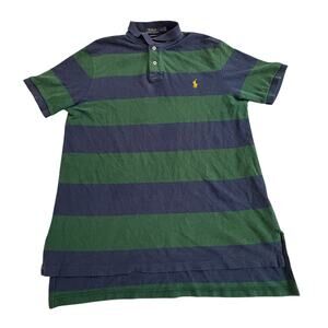 Polo Ralph Lauren Polo Shirt Custom Fit Striped Navy Green Pony Mens Large